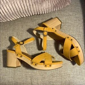Yellow Studded Block Heels